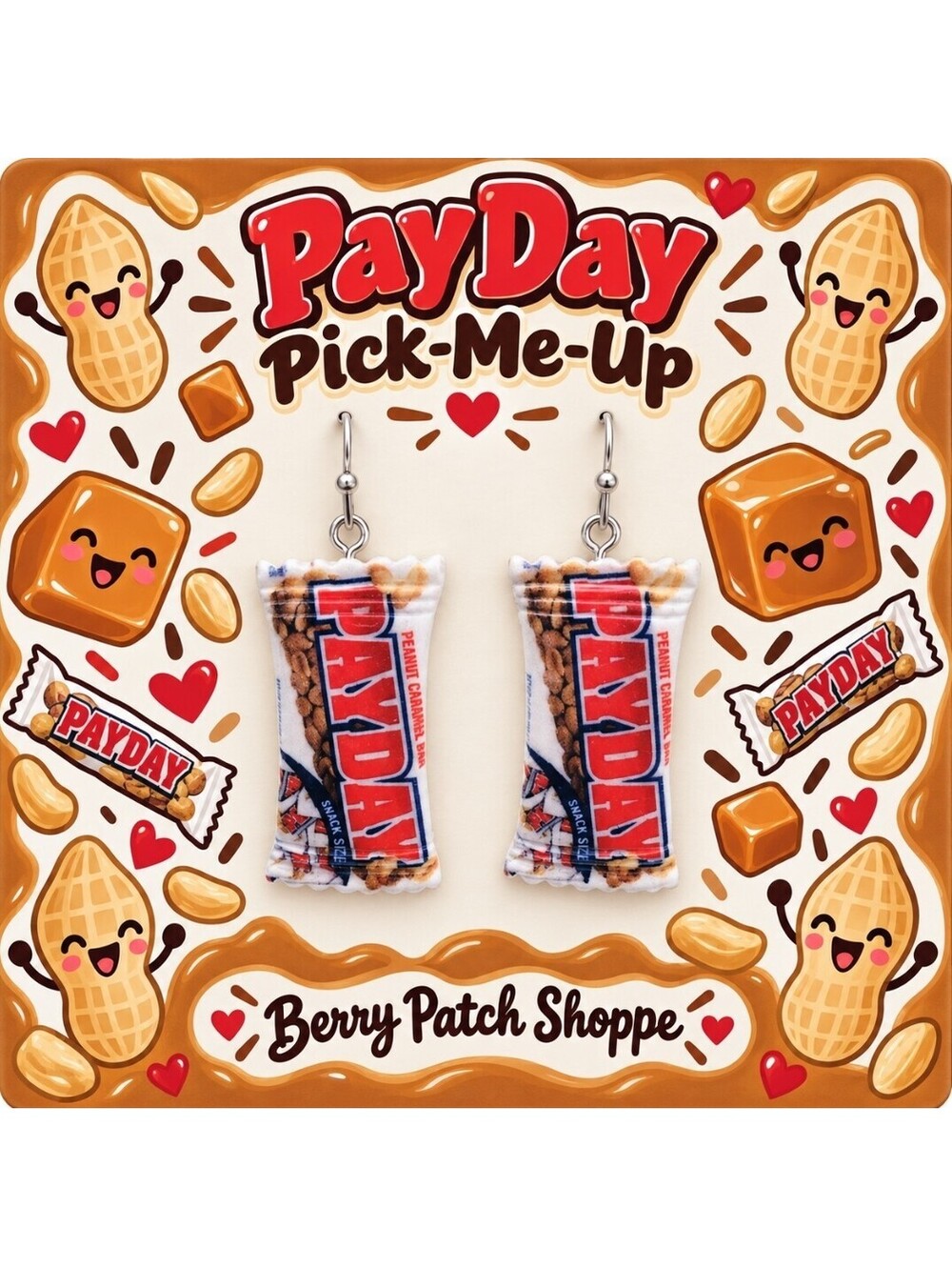 Chocolate & Peanut-y Carmel Candy Bar Pay Day Mini Novelty Earrings